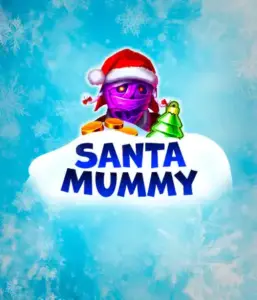  Discover the quirky "Santa Mummy" slot game by Belatra, highlighting a Santa-clad mummy dressed in festive holiday attire. This colorful image captures the mummy with a bright purple hue, wearing a Santa hat, amid snowy blue with frosty snowflakes. The game's title, "Santa Mummy," is prominently displayed in large, cool blue letters.